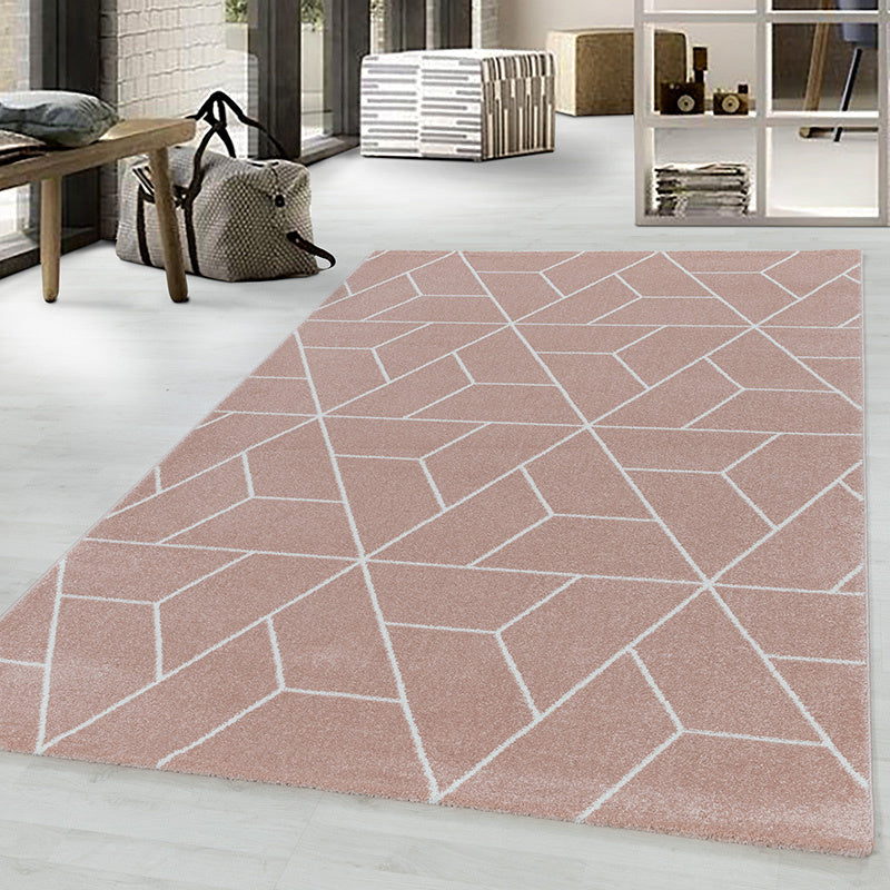 Retro floor rug - Stencil Triangle Pink/White