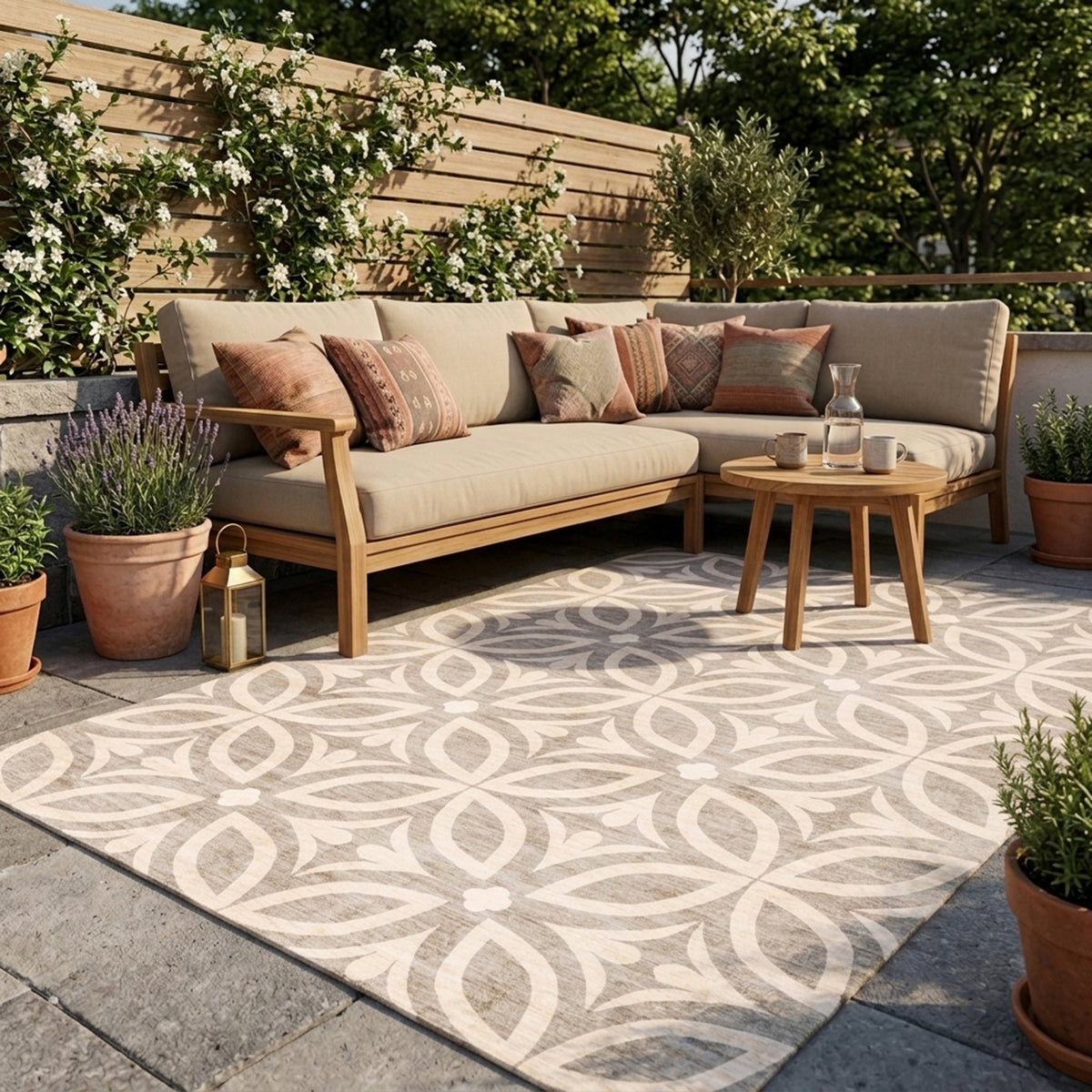 Geometrisch buitenkleed - Mosaic Petal Creme
