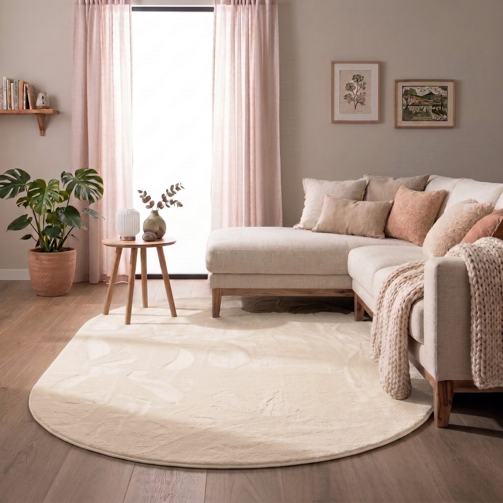 Owalny dywan o niskim runie – Cozy Krem