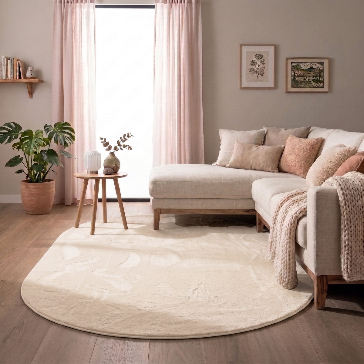 Oval Low-Pile Rug – Cozy Cream
