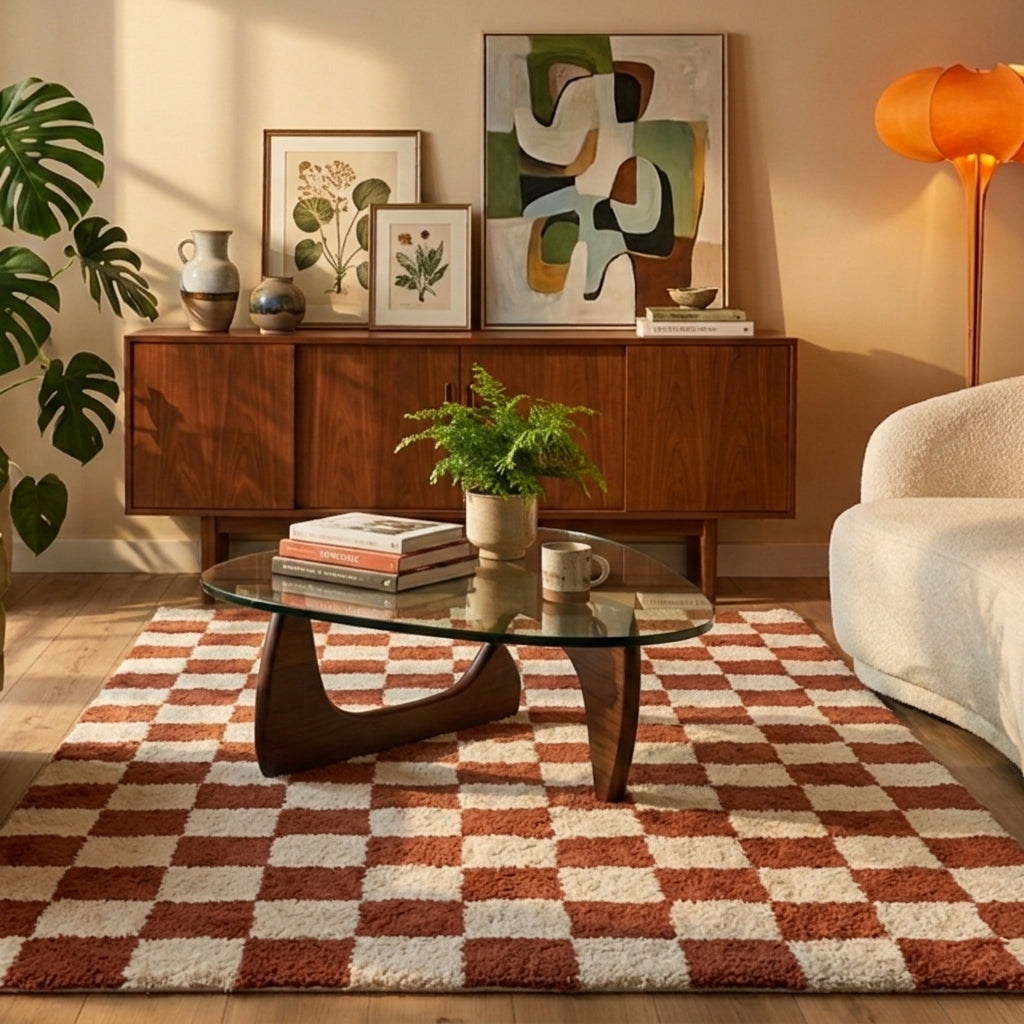 Retro Teppich - Gambit Braun Weiß
