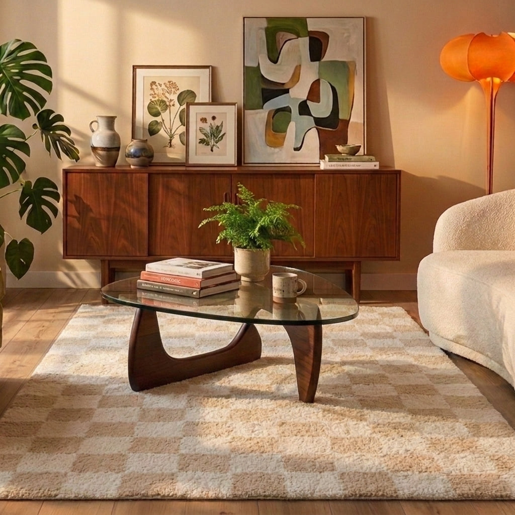 Retro Teppich - Gambit Creme Weiß
