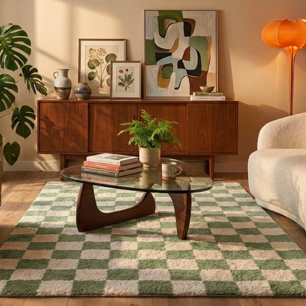 Retro Teppich - Gambit Grün Weiß