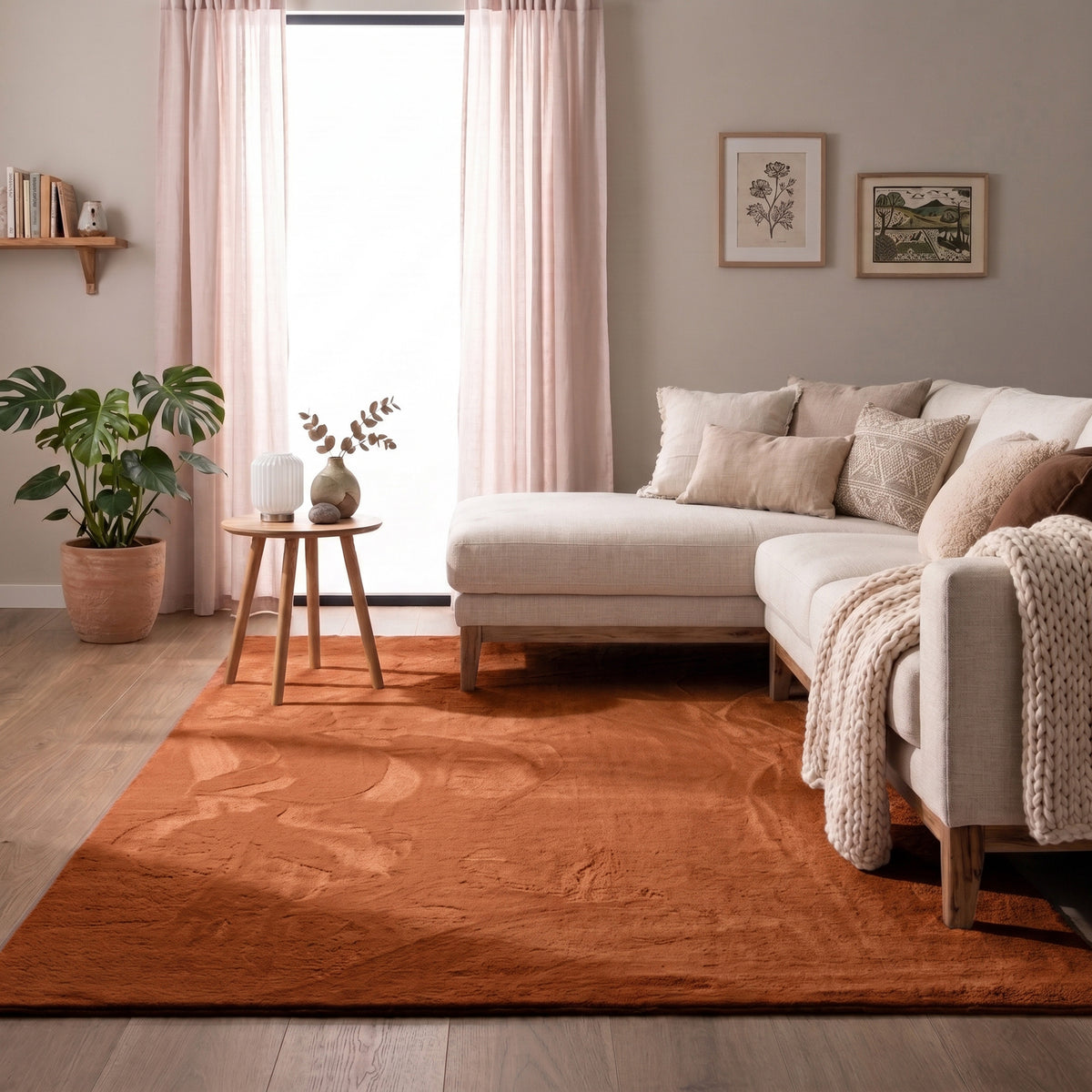 Soft Low-Pile Rug – Cozy Terracotta